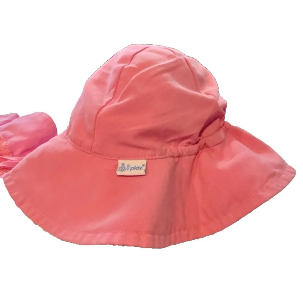 i‎ play. Kids Sun Hat Bundle Pink White Eyelet Wide Brim Adjustable Lot of 3
